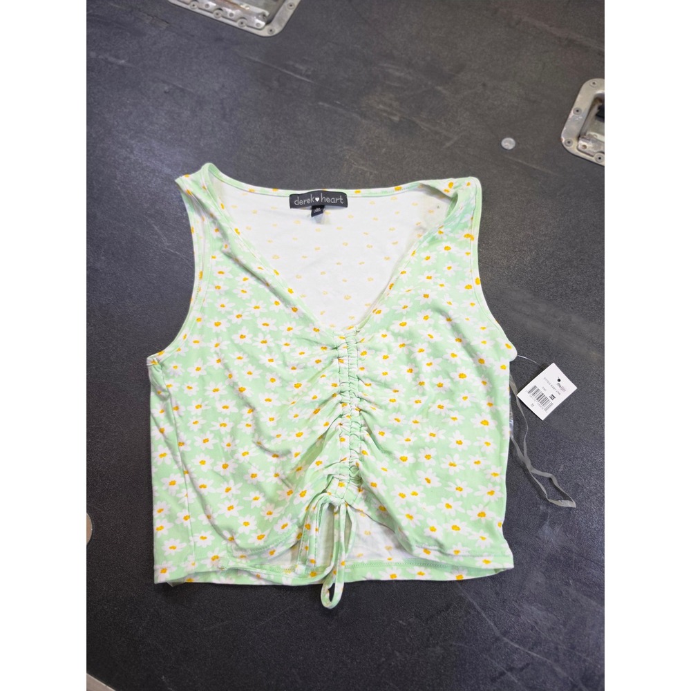 Derek Heart Mint Green Daisy Floral Ruched Front Crop Top V-Neck Size M NEW